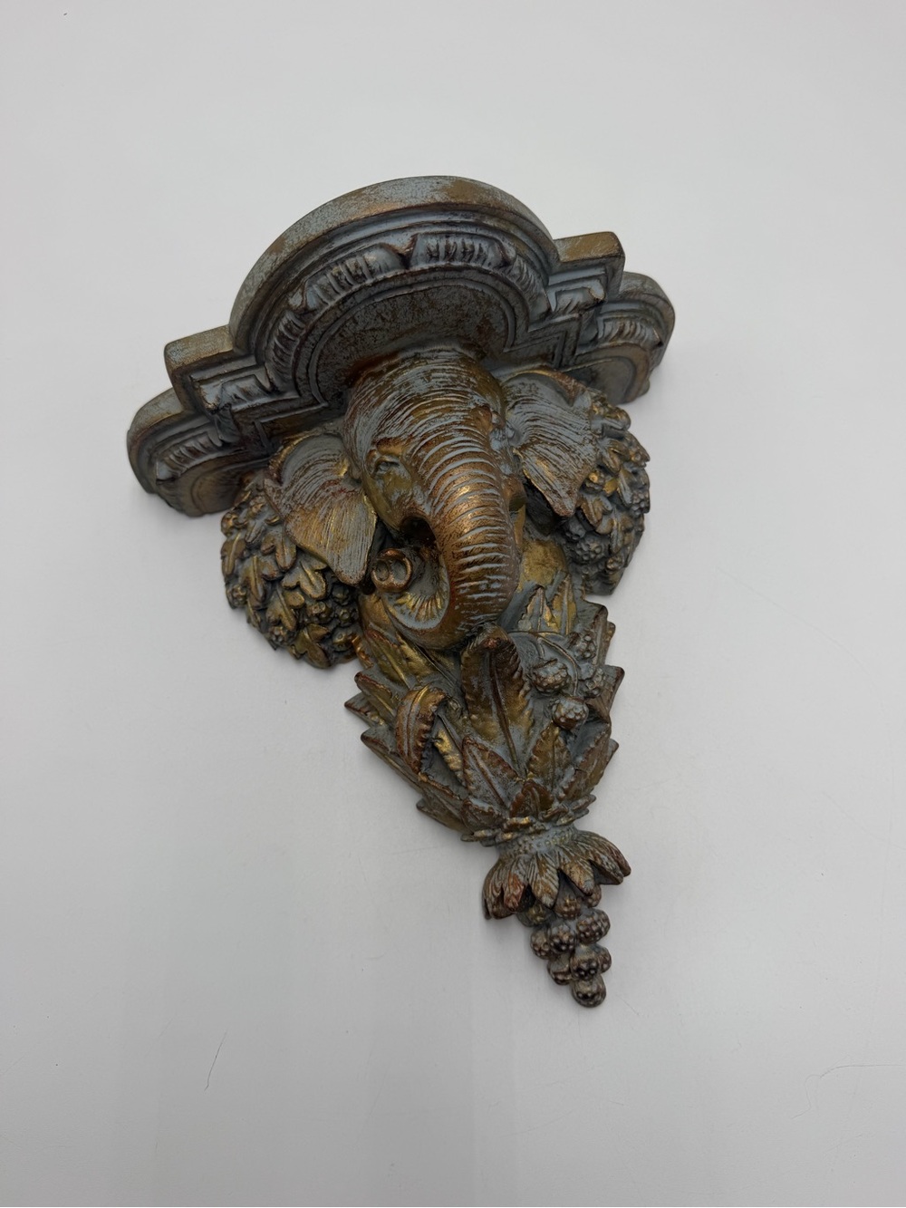 Vintage Elephant Wall Shelf Corbel Resin Hollywood Regency Palm Decor